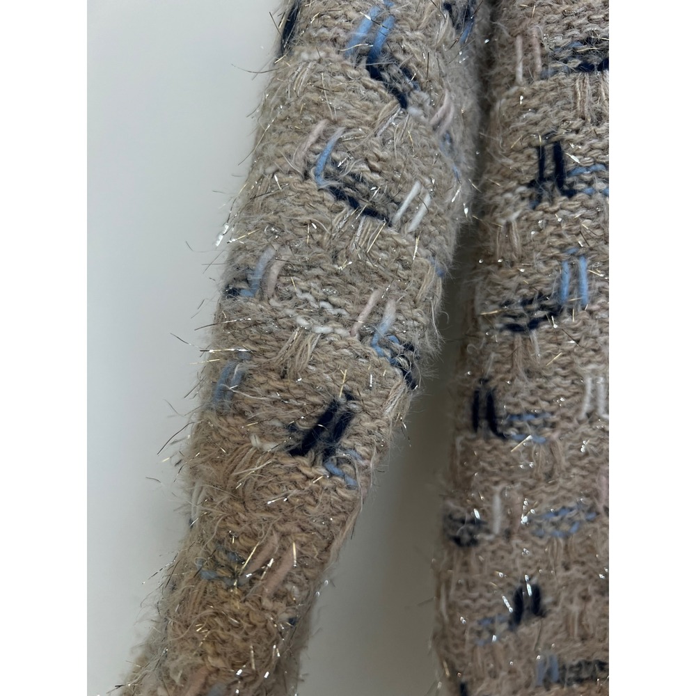 Maurice's Sweater Women's S Small Pullover Beige Blue Crew Neck Silver Tinsel - Picture 5 of 9